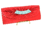 Rhinestone Embellished Satin Evening Bag in Red