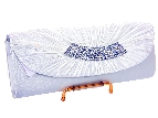 Rhinestone Embellished Satin Evening Bag in White