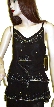 Ruffled and Beaded Spaghetti Strapped Top — in Black