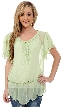Short Sleeved Assymetric Sheer Top — in Apple Green