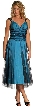 Shirred WaistlineTea Length Cocktail Prom Dress  — in Black/Teal
