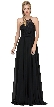 Lace Bodice Criss Cross Back Long Bridesmaid Dress — in Black