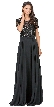 Boat Neck Half Sleeves Beaded Mesh Top Long Formal MOB Dress — in Black