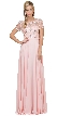 Boat Neck Half Sleeves Beaded Mesh Top Long Formal MOB Dress — in Blush