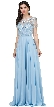 Boat Neck Half Sleeves Beaded Mesh Top Long Formal MOB Dress — in Sky Blue