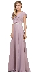 V-Neck Ruffled Top Beaded Waist Long Chiffon Formal Dress — in Mocha