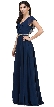 V-Neck Ruffled Top Beaded Waist Long Chiffon Formal Dress