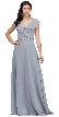V-Neck Ruffled Top Beaded Waist Long Chiffon Formal Dress — in Silver