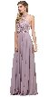 Embroidered Bodice High Neck Long Chiffon Prom Formal Dress