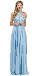 Embroidered Bodice High Neck Long Chiffon Prom Formal Dress — in Skyblue
