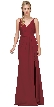 Deep V-Neck Pleated Bust Long Satin Formal Evening Dress — in Burgundy