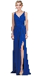 Deep V-Neck Pleated Bust Long Satin Formal Evening Dress — in Royal Blue