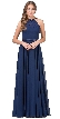 A-line High Neck Chiffon Long Bridesmaid Dress — in Navy