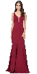 Deep V-Neck Drop Waist Long Formal Evening Dress — in Burgundy