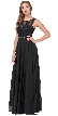 Lace Bodice Beaded Waist Long Chiffon Bridesmaid Dress — in Black