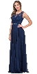 Lace Bodice Beaded Waist Long Chiffon Bridesmaid Dress — in Navy