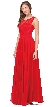 Lace Bodice Beaded Waist Long Chiffon Bridesmaid Dress — in Red