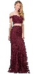 Off-the-Shoulder Floral Lace Two Piece Long Prom Dress — in Burgundy