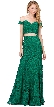 Off-the-Shoulder Floral Lace Two Piece Long Prom Dress