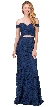 Off-the-Shoulder Floral Lace Two Piece Long Prom Dress — in Navy