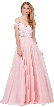 Cold Shoulder Beaded Lace Bodice Long Prom Dress — in Blush