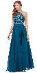 A-line Rhinestones Bodice Sheer Waist Long Prom Dress — in Teal