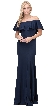Ruffled Off-the-Shoulder Princess Cut Long Prom Dress — in Navy