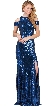 Cold Shoulder Keyhole Back Sequin Long Prom Dress