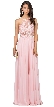 Lace Accent Sheer Mesh Top Chiffon Long Prom Dress — in Blush