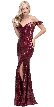 Cold Shoulder Sweetheart Neck Long Sequins Prom Dress — in Burgundy