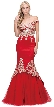 Lace Embellished Bodice Tulle Skirt Long Prom Dress — in Red
