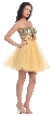 Strapless Flowered Waistline Sequin Party Dress — in Gold