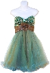 Strapless Flowered Waistline Sequin Party Dress — in Turquoise/Brown