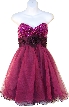 Strapless Flowered Waistline Sequin Party Dress — in Plum color