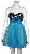 Strapless Flowered Waistline Sequin Party Dress — in Turquoise/Olive Green