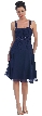 Tea Length Bridesmaid Dress with Embellished Waistline — in Navy Blue