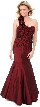Mermaid Prom Dress with Ruched Bodice and Floral Aplique — in Burgundy