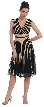 Mesh Tea Length Formal Dress with Striped Detail