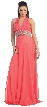 Halter Neck Long Formal Prom Dress with Beaded Waistline