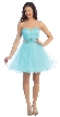 Strapless Mesh Short Prom Dress with Beaded Waist — in Aqua