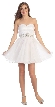 Strapless Mesh Short Prom Dress with Beaded Waist — in White