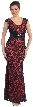 Broad V-Neck Long Formal Dress with Lace Overlay