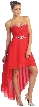 Strapless High Low Formal Prom Dress with Twist at Bust — in Red