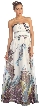 Strapless Printed Long Formal Prom Dress with Beaded Waist