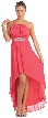 Halter Neck High Low Cocktail Prom Dress with Brooch — in Coral