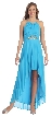 Halter Neck High Low Cocktail Prom Dress with Brooch — in Turquoise
