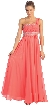One Shoulder Ruched Long Formal Dress with Bejeweled Bust