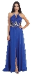 Halter Neck Rhinestone Waist Long Formal Prom Dress — in Royal Blue