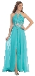 Halter Neck Rhinestone Waist Long Formal Prom Dress — in Teal