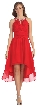 Round Neck Pleated Bust High Low Party Dress — in Red